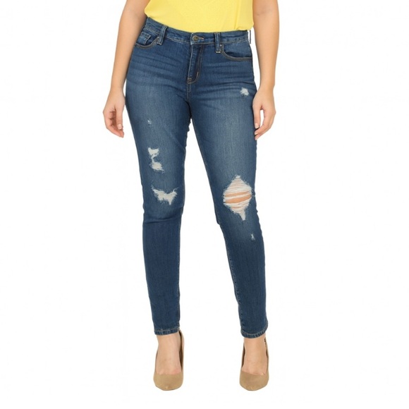 KanCan medium wash medium rise factory distressed straight leg jeans SZ 7 (27") - Picture 1 of 9